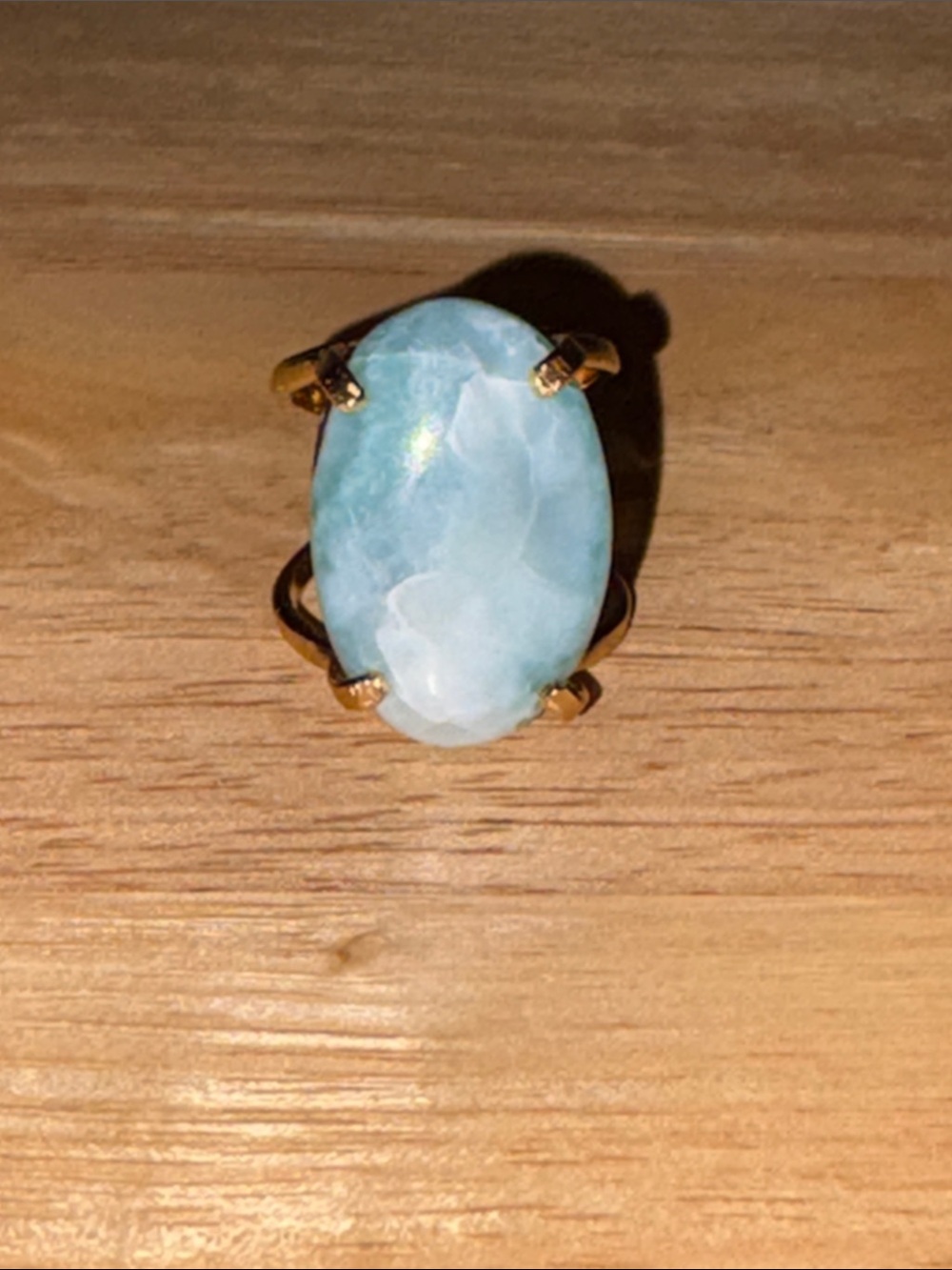 Gold Plated Ring with Larimar Stone - Women's Fashion Ring